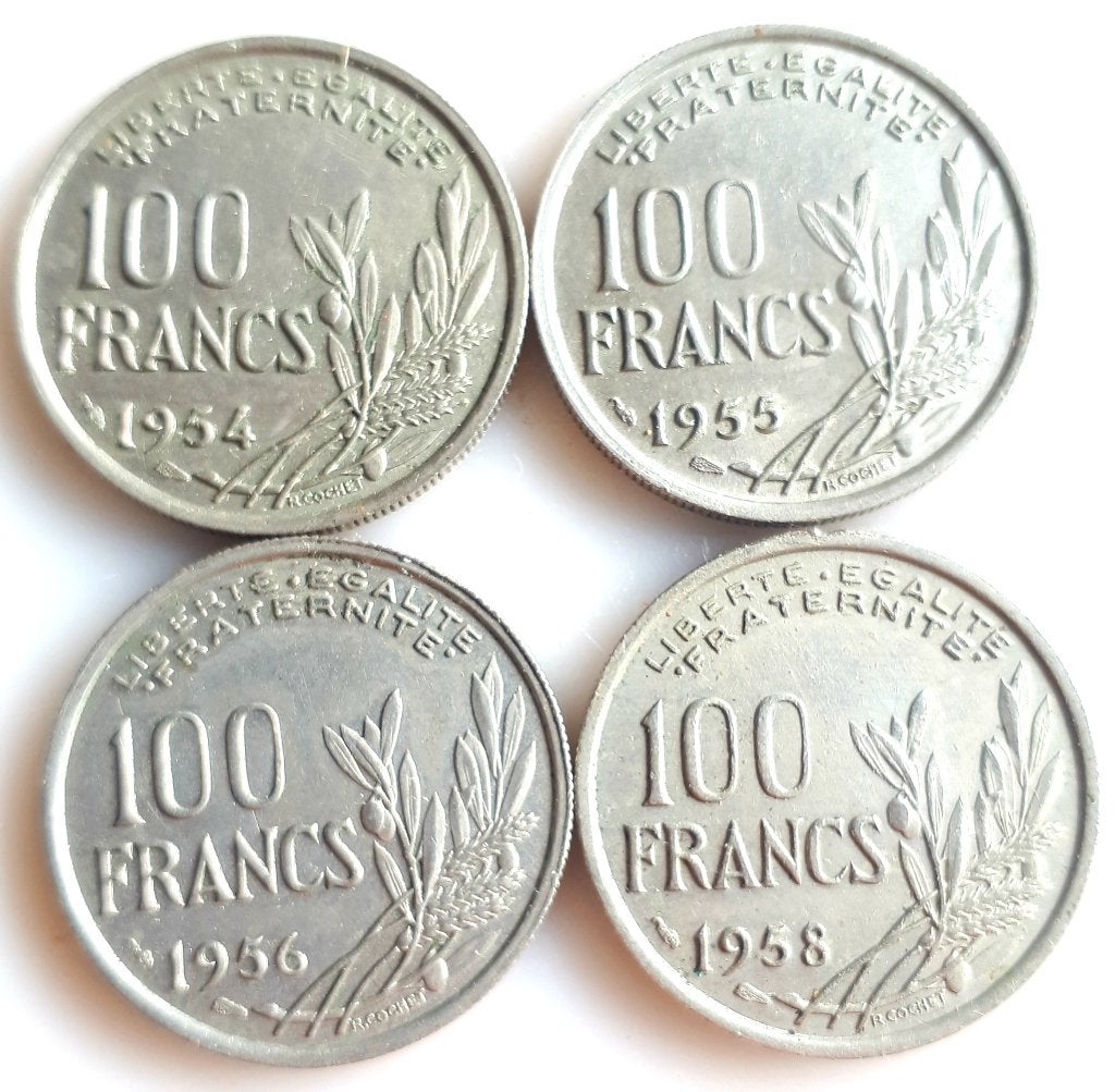 FRANCE 4 x 100 FRANCS 1954+1955+1956 !!+1958 !! KM 919.1 UNC, Ophalen of Verzenden, Frankrijk, Setje