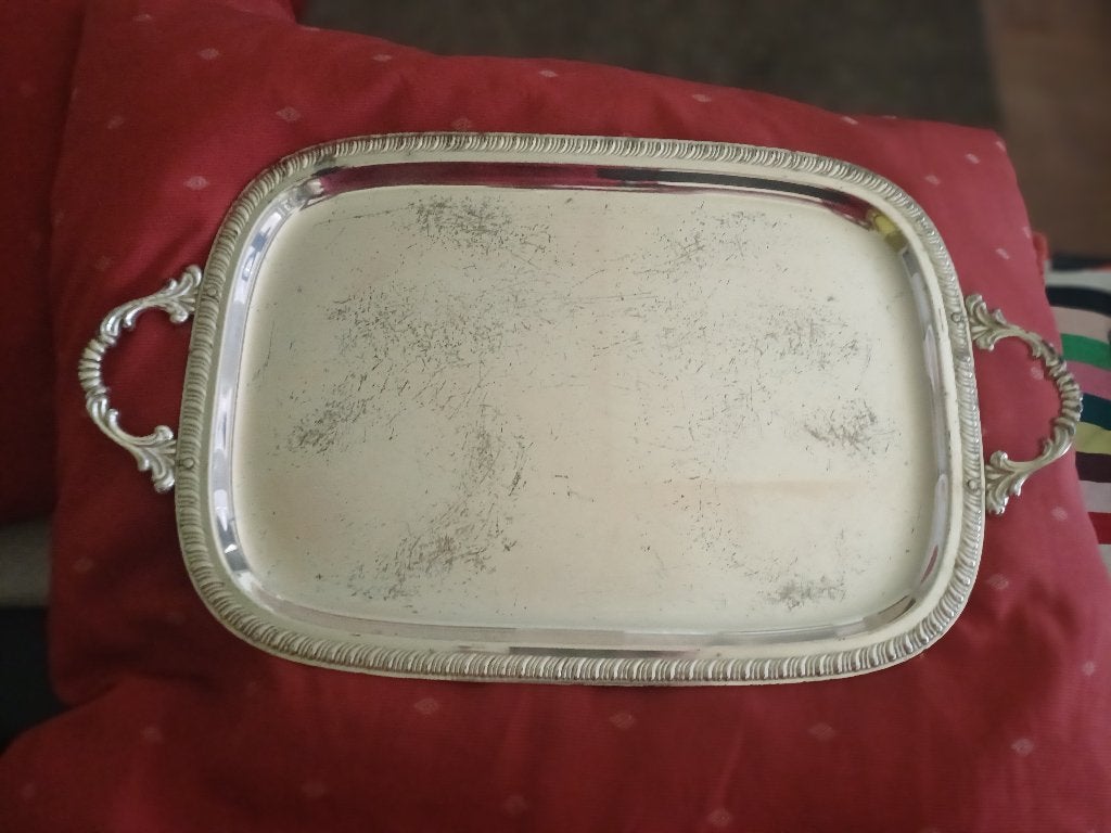opdienschaal verzilverd, Ophalen, Gebruikt, Metaal, Vintage