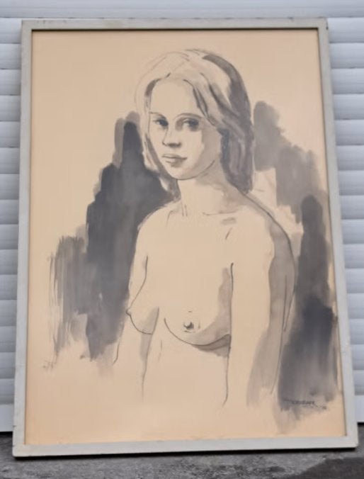 lavis femme signe vic van berckelaer 72, Antiek en Kunst, Ophalen of Verzenden