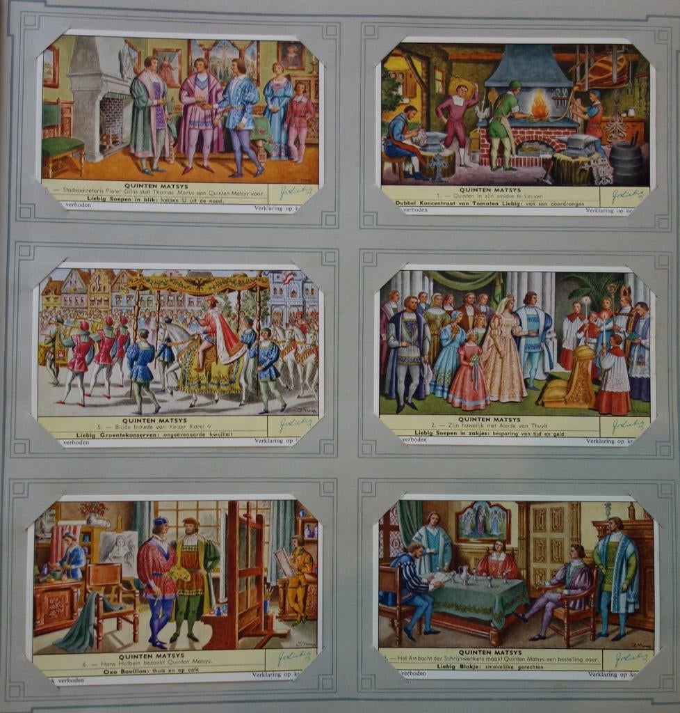Set Liebig Prenten Quinten Matsys (1960)., Ophalen of Verzenden, Zo goed als nieuw, 1940 tot 1960, Prent