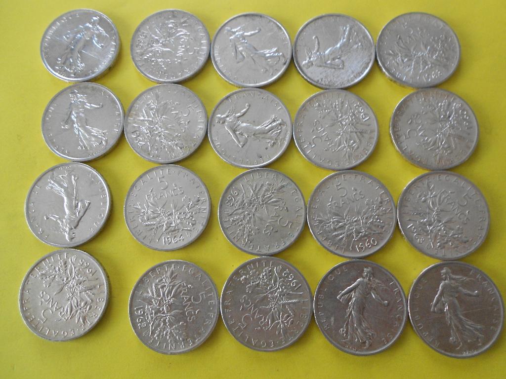 20 pièces de 5 Fr semeuse argent, Envoi, Monnaie en vrac, Argent
