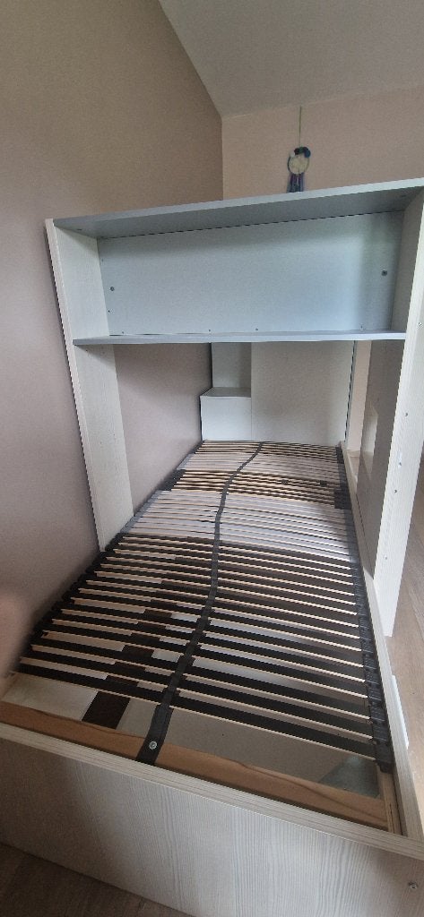 Te koop zo goed als nieuw stapelbed met opbergruimtes 90x200, Ophalen, 100 cm, Tweepersoons, Minder dan 160 cm