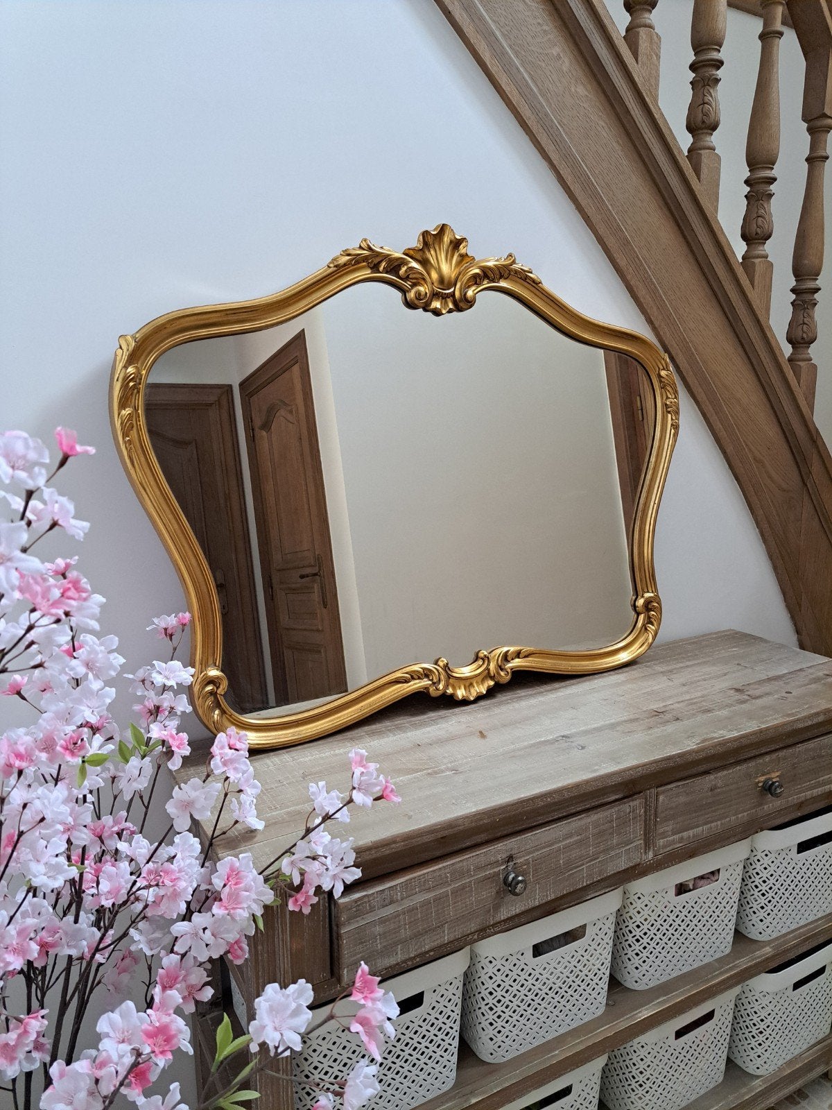 Grote rechthoekige gouden kuifspiegel, Ophalen, Zo goed als nieuw, 100 tot 125 cm, Minder dan 100 cm