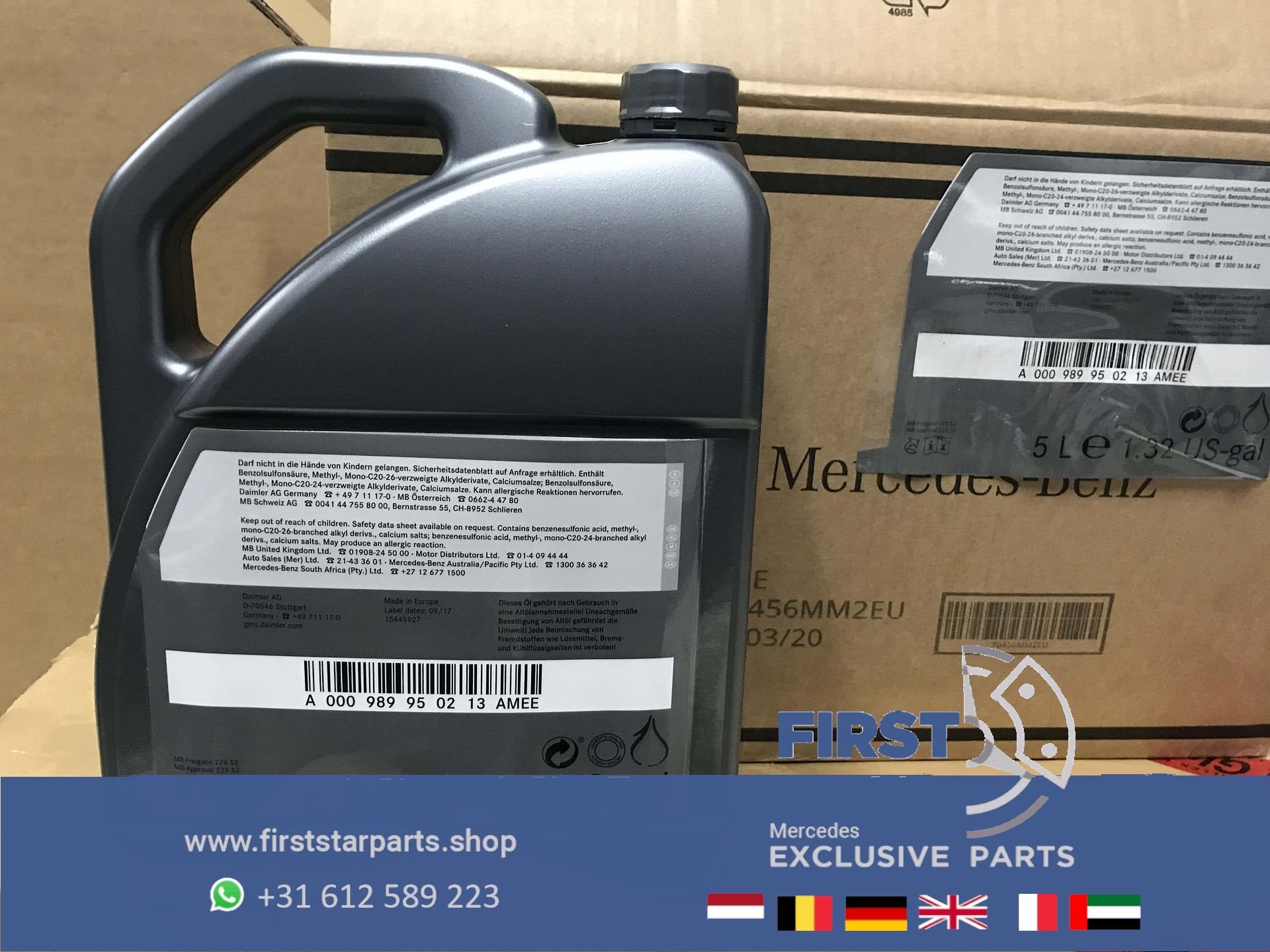 A000989950213 5L MOTOROLIE ORIGINEEL MERCEDES MOTOR OLIE, Ophalen of Verzenden, -, -, -