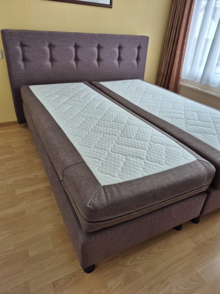 Bezorging is mogelijk 160x200 inzgs complete boxspring bed, Gebruikt, Bruin, Tweepersoons, Ophalen of Verzenden