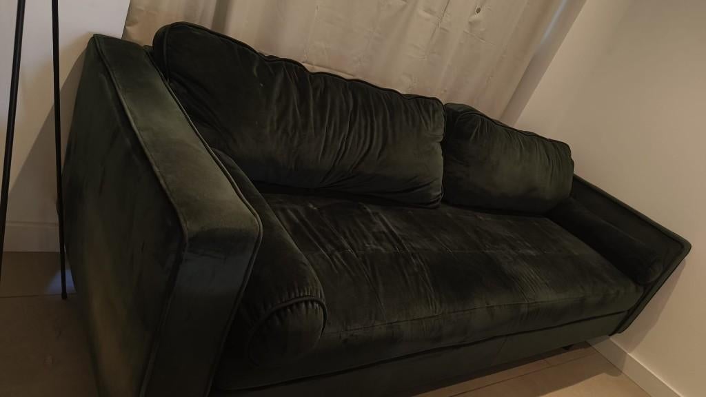 GRATIS zetel, donkergroene 3-zit, 200 à 250 cm, Banc droit, Enlèvement, Utilisé