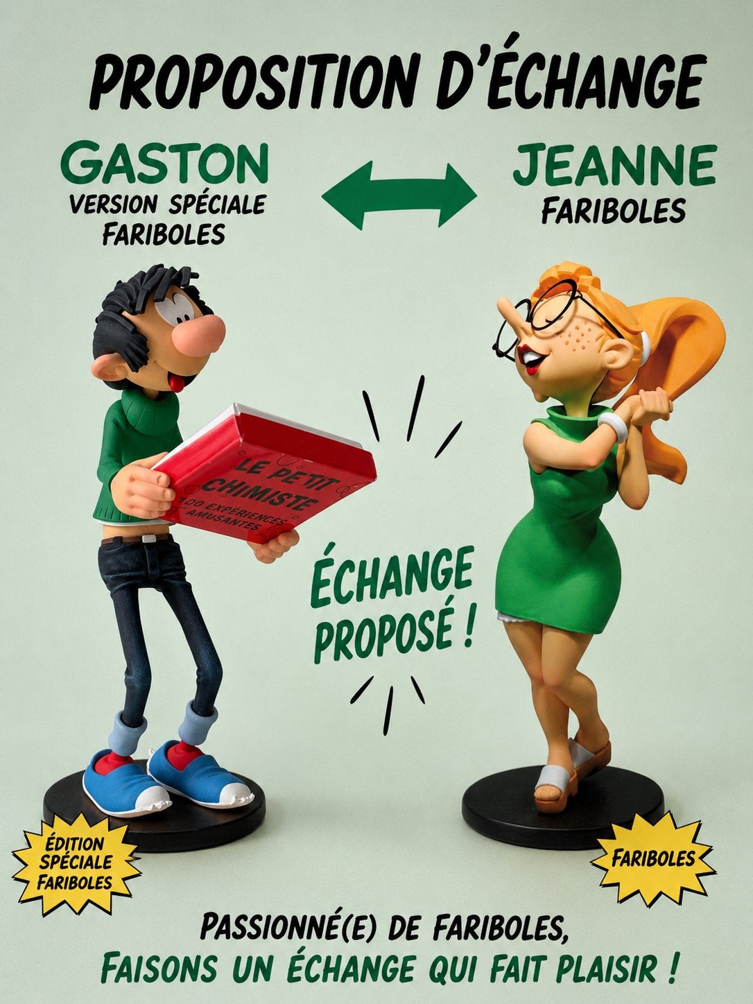 Exchange: speciale versie Gaston VS Jeanne Fariboles Classiq, Verzamelen, Stripfiguren, Zo goed als nieuw, Kuifje, Ophalen of Verzenden