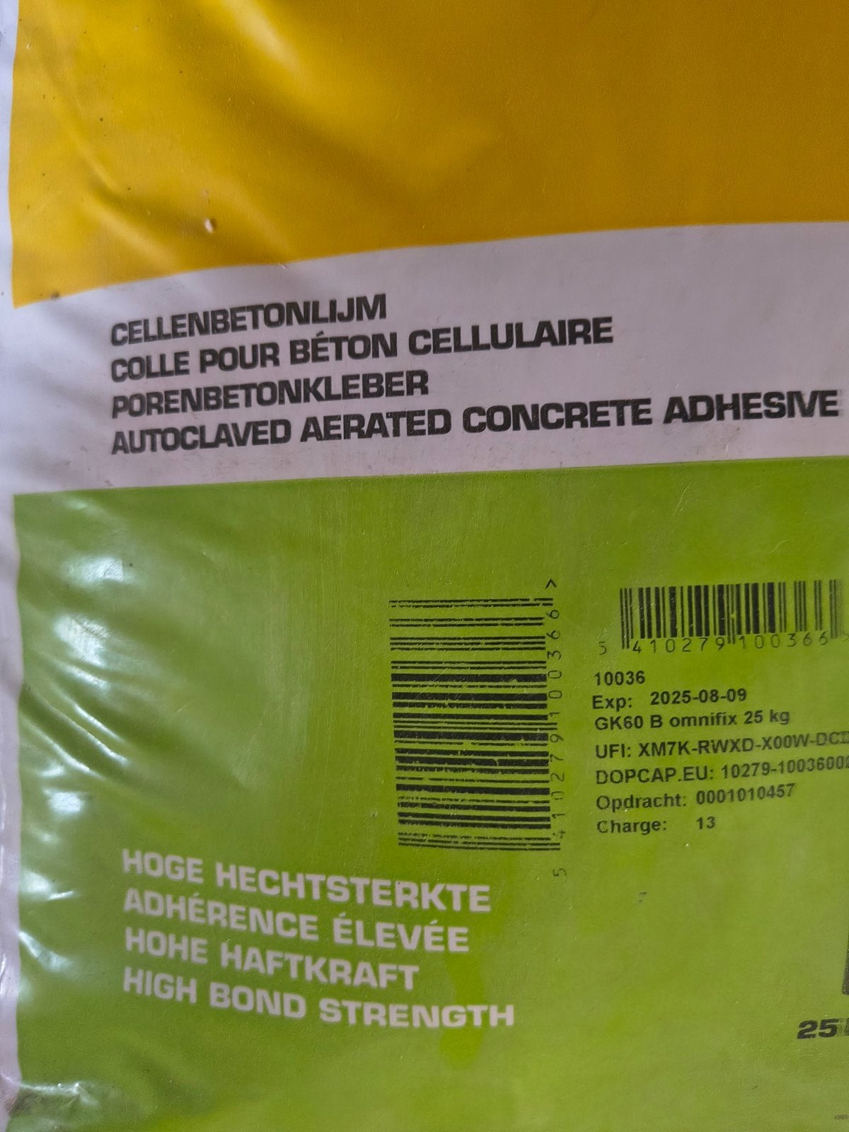 omnicol gk60 cellenbetonlijm, nieuwe zak + kwart, Doe-het-zelf en Bouw, Ophalen, Nieuw