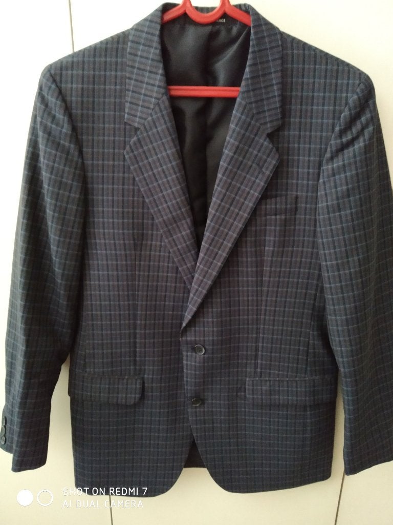 Blauw/grijs geruite lente-/zomerjas - maat S., Ophalen of Verzenden, Gedragen, Maat 46 (S) of kleiner, Blauw