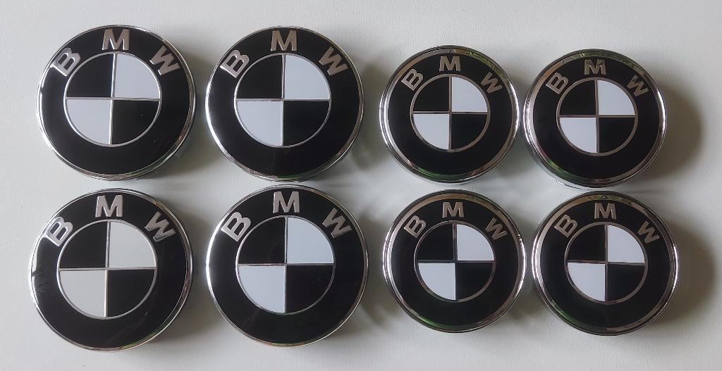 Set van 4 BMW Logos volledig zwarte naafdeksels wielcentrum, Auto diversen, Auto-accessoires, Nieuw, Ophalen of Verzenden