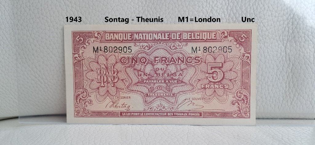 5 francs 1943 - Unc, Envoi, Billets en vrac