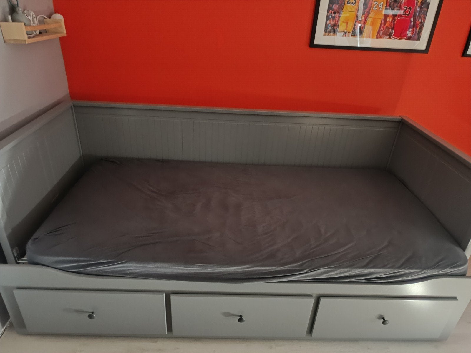 lit banquette extensible Ikea avec rangements, Gris, Comme neuf, Enlèvement, Réglable