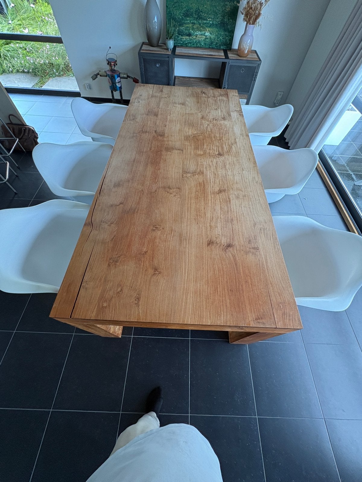 Teak houten eettafel met of zonder 6 stoelen, Ophalen, 100 tot 150 cm, Teakhout, 200 cm of meer