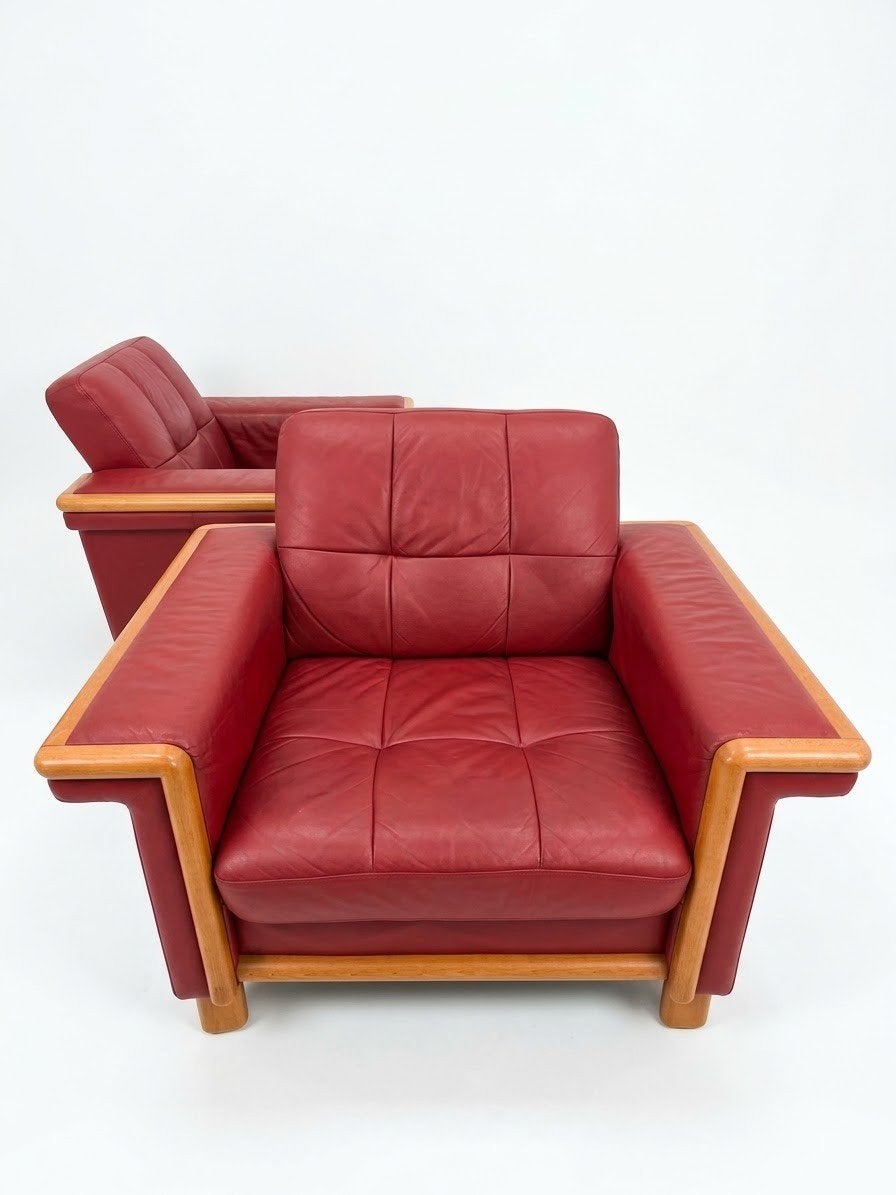 Prachtige Vintage Ekornes Stressless Set – 2 Fauteuils + Dub, Ophalen, Leer