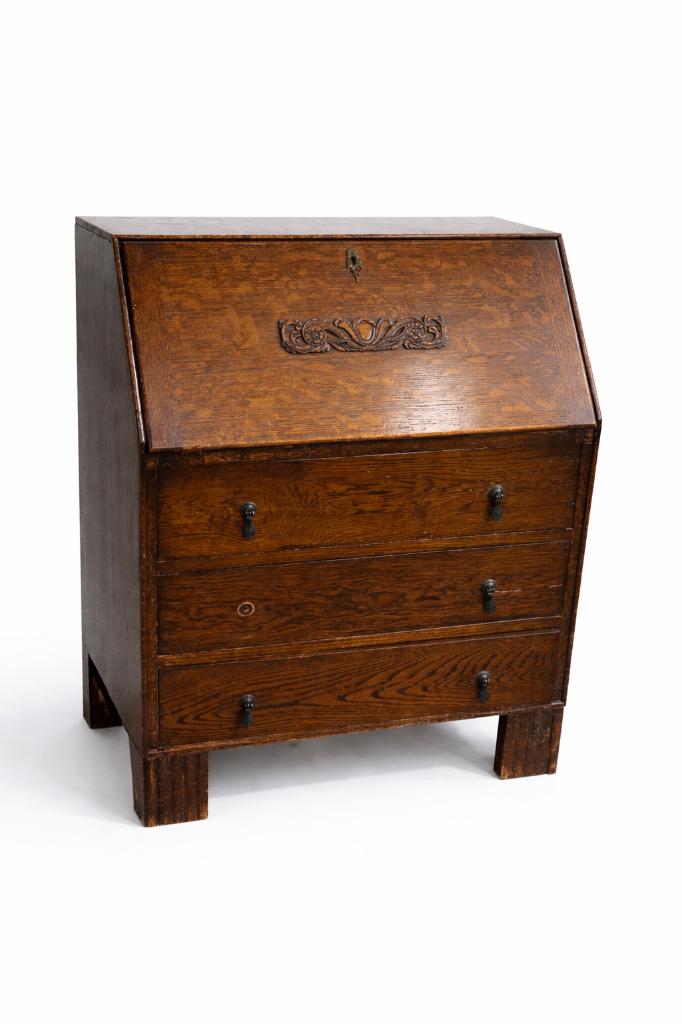 Secrétaire/bureau à rabat vintage en bois avec sculptures, Enlèvement, Utilisé, Vintage