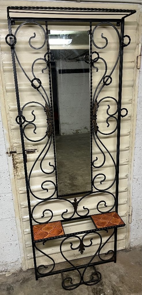 Vestiaire ancien en fer forgé avec miroir, Antiquités & Art, Enlèvement, Rectangulaire, 50 à 100 cm, 150 à 200 cm