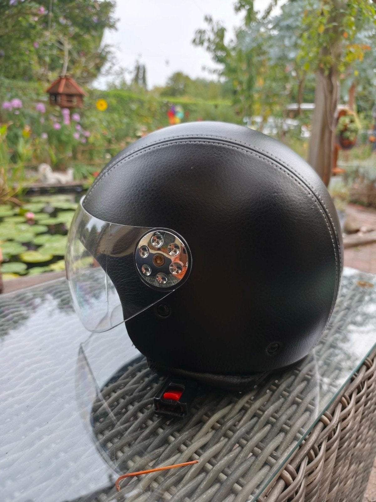 Scooter helm , zwart leder, Ophalen