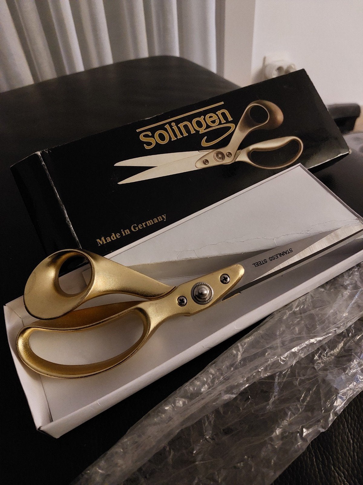 kleermakerschaar Solingen 350gr goudkleur, als nieuw, Ophalen