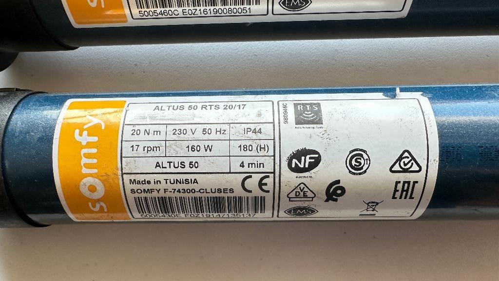 rolluikmotor somfy, Doe-het-zelf en Bouw, Rolluiken, Ophalen, Gebruikt, 100 tot 150 cm, 150 tot 200 cm