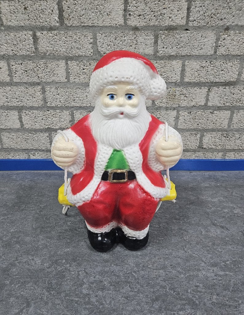 Vintage lichtgevende, hangende Kerstman op schommel - 49cm, Diversen, Ophalen of Verzenden, Gebruikt