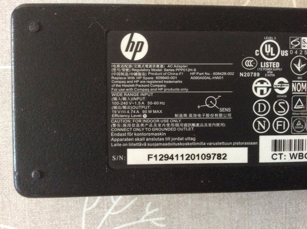 Adaptateur chargeur pour portable HP PPP012H-S 90W 19V 4.74A, Enlèvement ou Envoi, Utilisé, HP (hewlett packard)