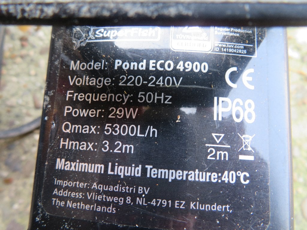 Vijverpomp Superfish eco 4900 en Xtra 3900 met toebehoren, Tuin en Terras, Vijver-toebehoren, Ophalen, Zo goed als nieuw, Vijverpomp