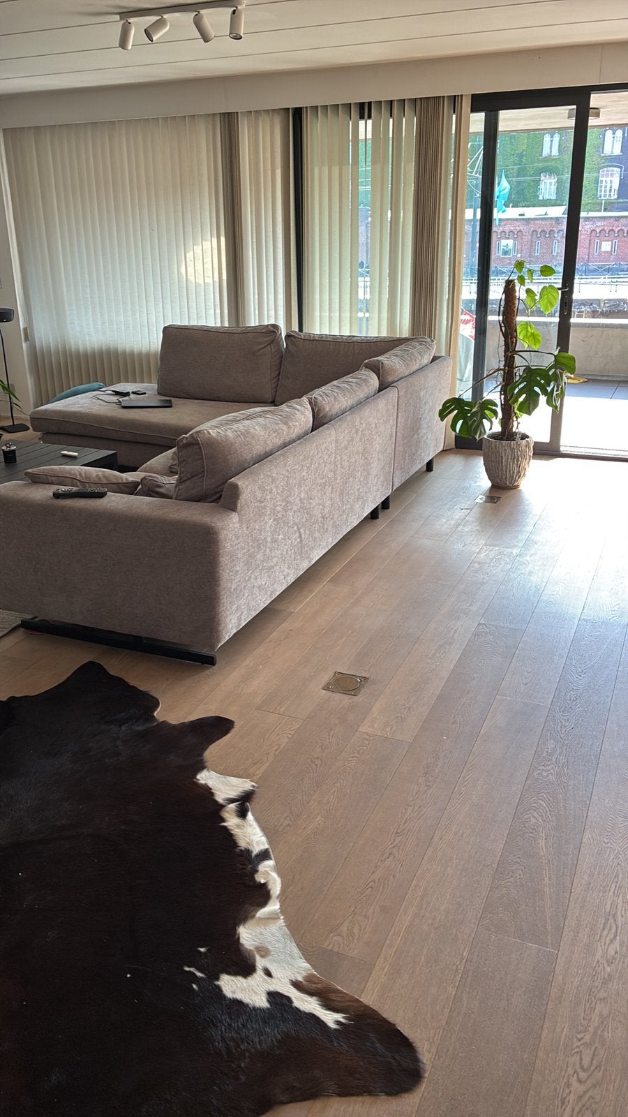 Hoekzetel 400x300 cm, taupe kleurige weving (schakkering), Enlèvement ou Envoi, Comme neuf, Tissus, Modern