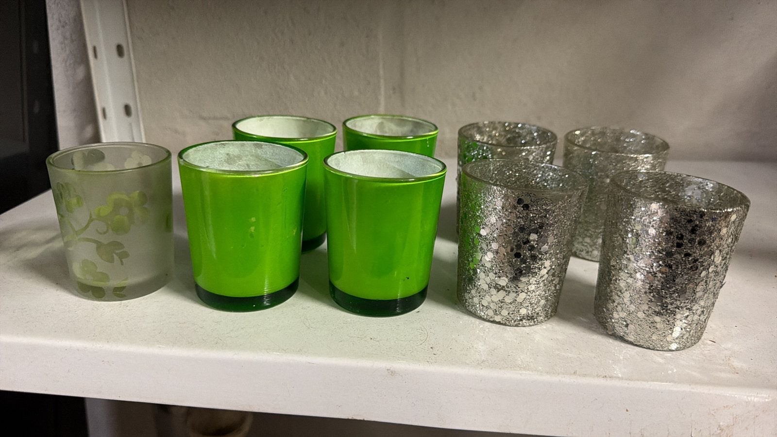 9 theelicht houders, Huis en Inrichting, Ophalen, Gebruikt, Groen, Glas