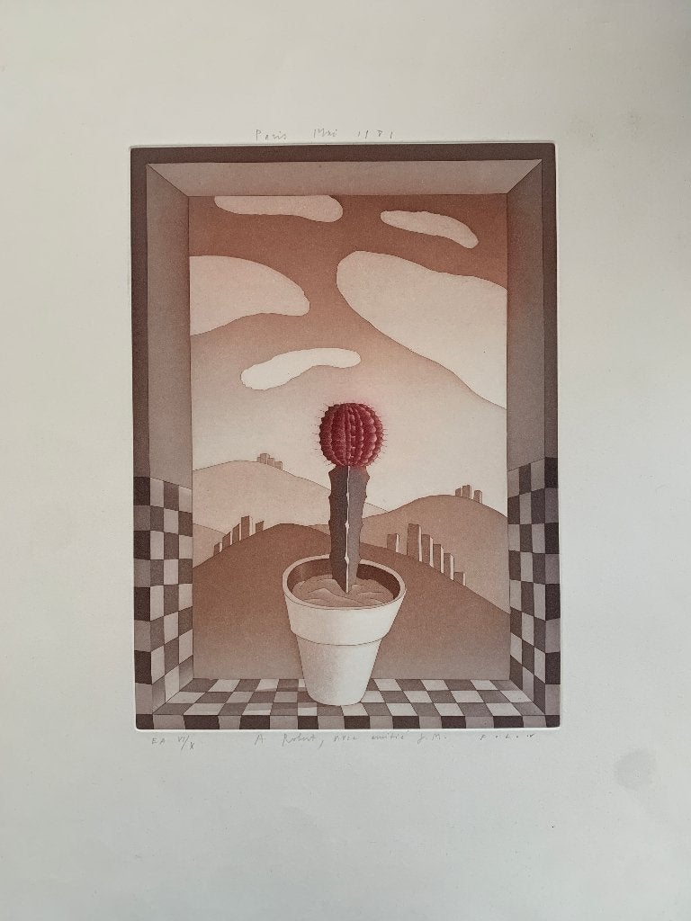 Jean-Michel Folon - Le cactus - ets met aquatint, Ophalen of Verzenden, Ets, Genummerd