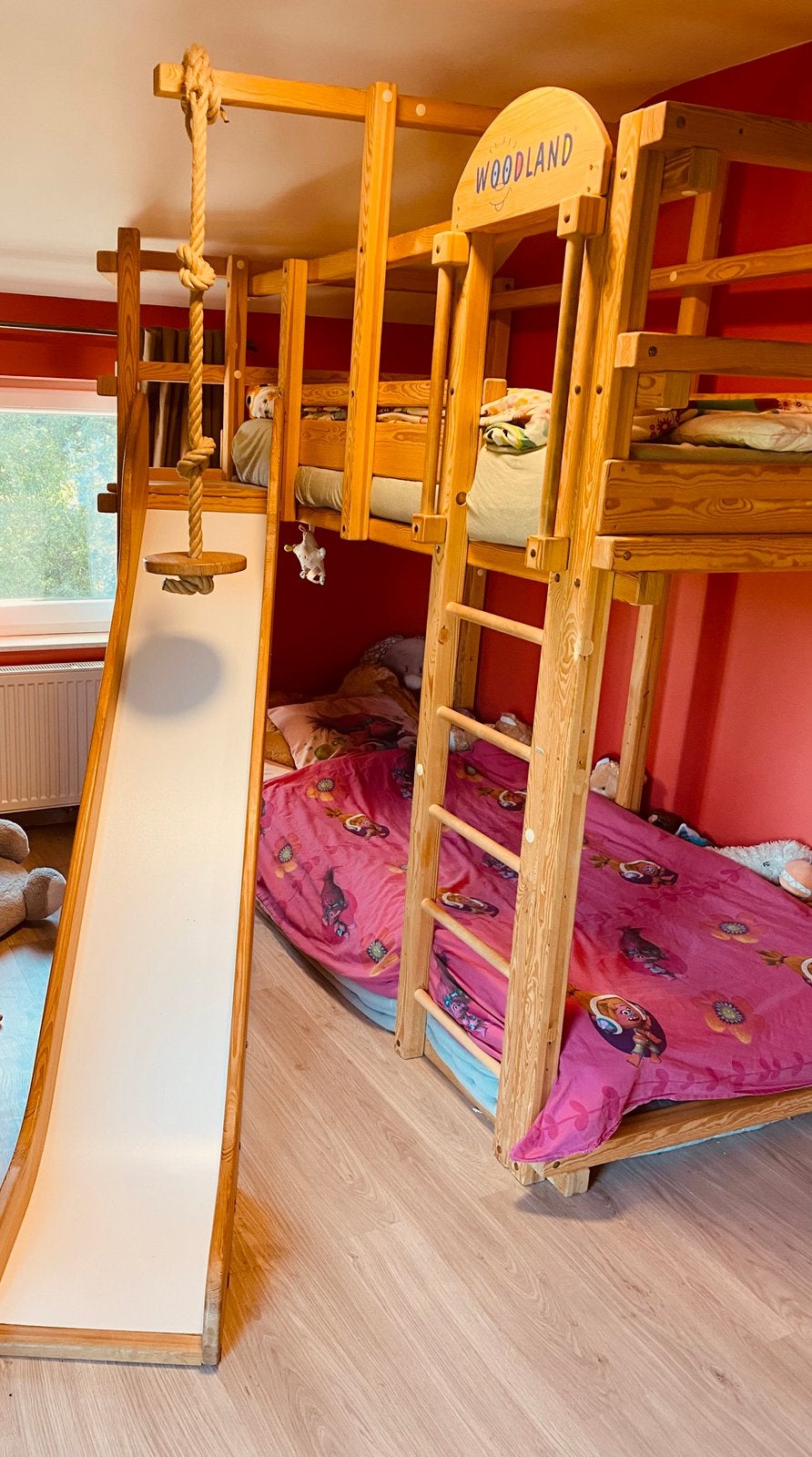 Lit aventure Woodland en bois massif avec toboggan + matelas, Enlèvement, Utilisé, Lit mezzanine
