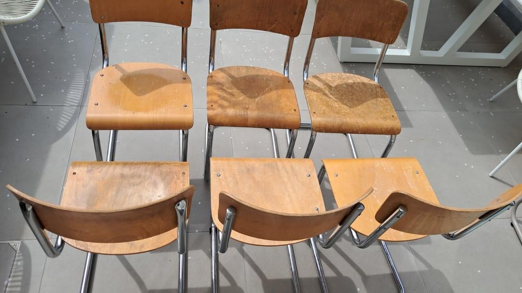 VINTAGE TUBAX Schoolstoel-Model 5/240(OCFCBB)SET 6 STOELEN, Enlèvement