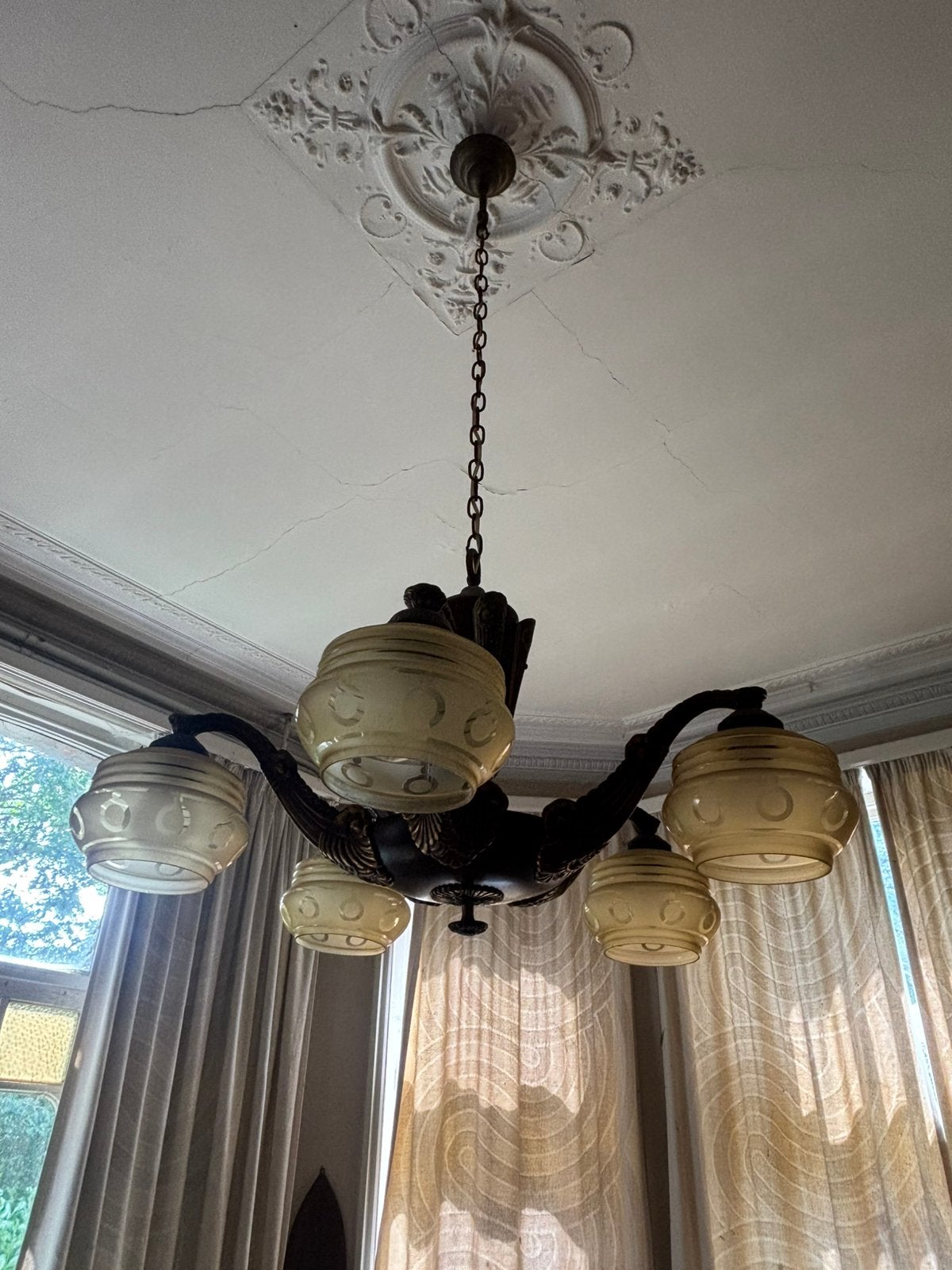lustre suspendu ancien de la période Art Déco (années 20/30), Enlèvement, Comme neuf, Verre