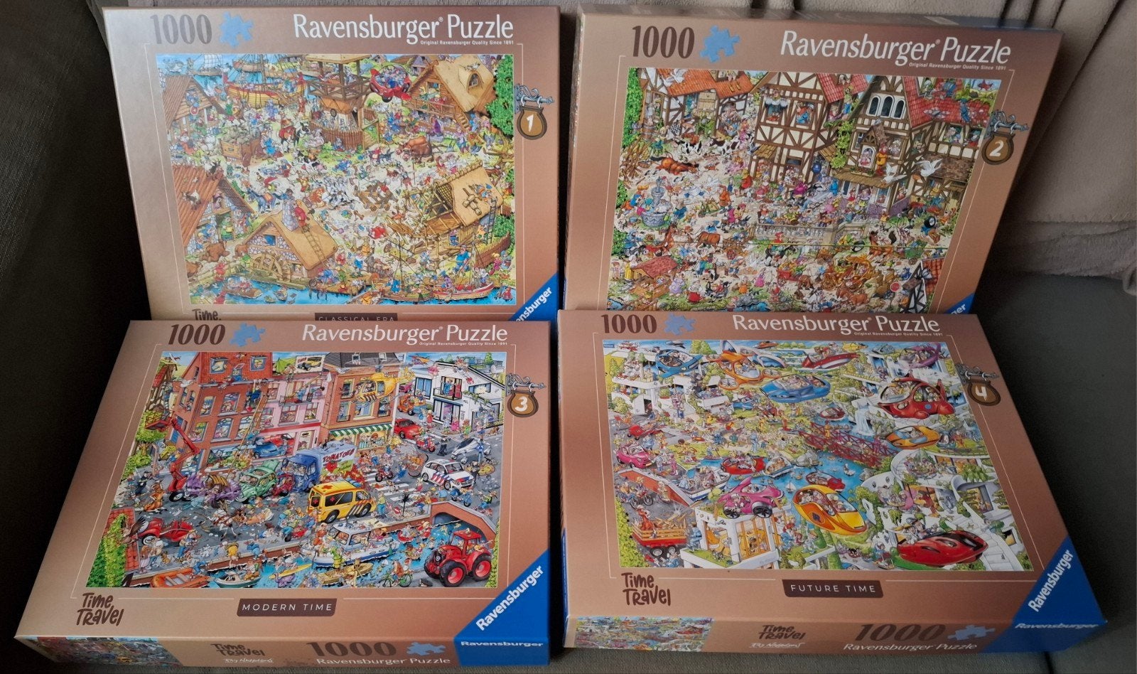 Ravensburger puzzels Time Travel set van 4, Hobby & Loisirs créatifs, Sport cérébral & Puzzles, Enlèvement ou Envoi, 500 à 1500 pièces