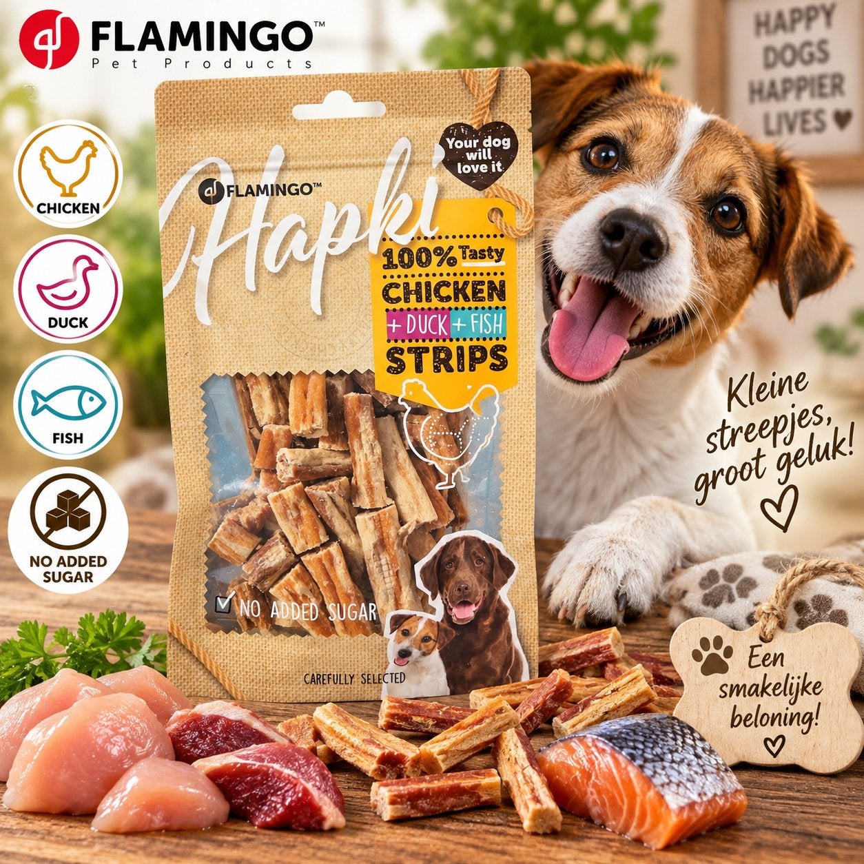 Flamingo Happy 100% Tasty Chicken + Duck + Fish Strips, Dieren en Toebehoren, Flamingo, Ophalen of Verzenden, Nieuw, Overige typen