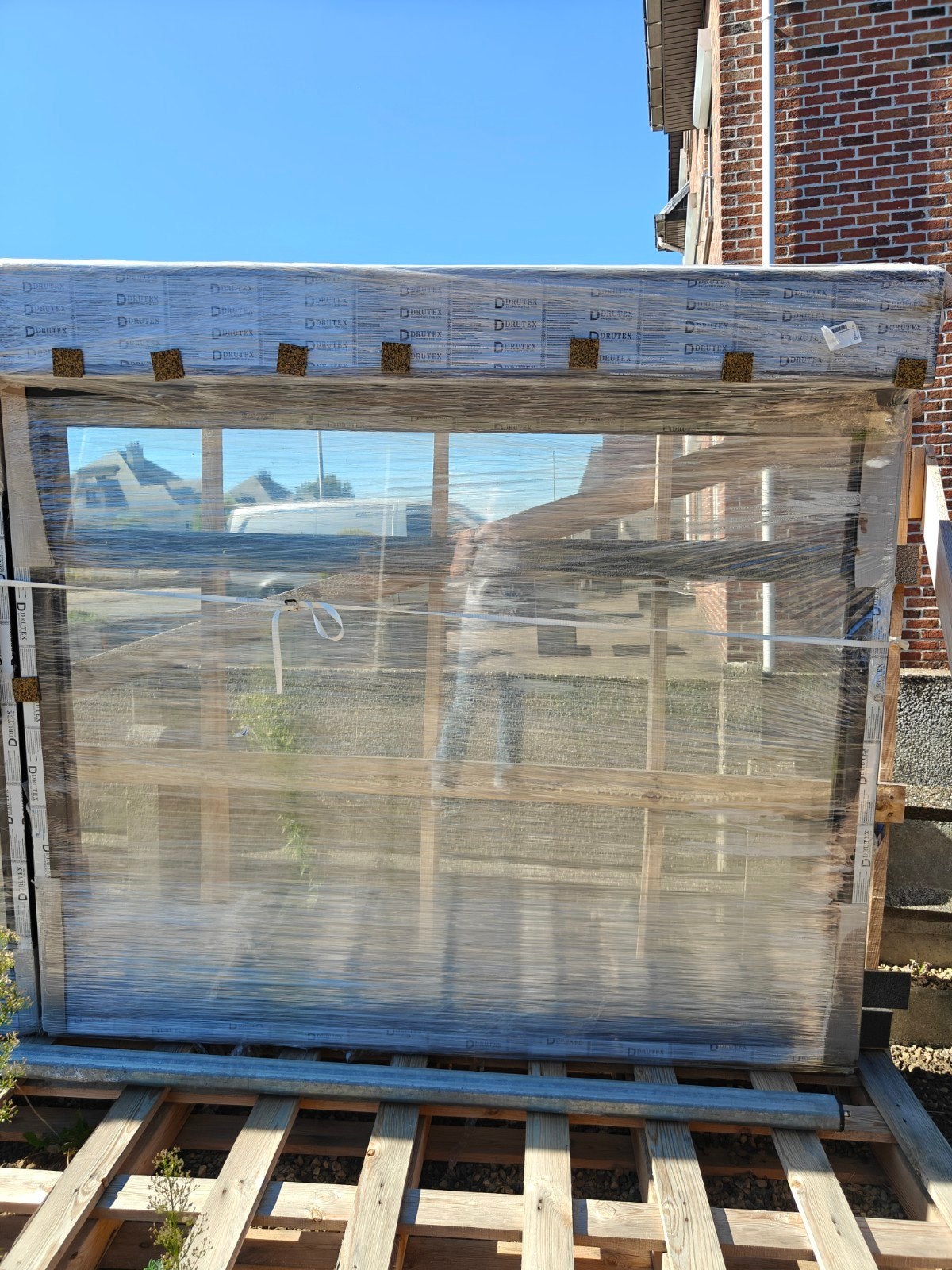 Groot vast raam PVC met elektrische rolluik Antraciet, Doe-het-zelf en Bouw, Ophalen, Gevelraam of Ruit, Nieuw, 160 cm of meer