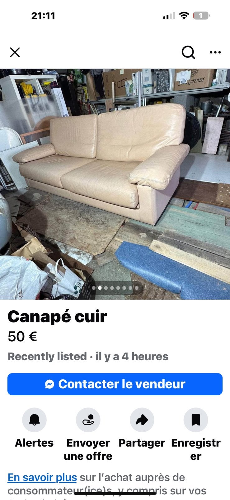 Divan beige rosé 3 places - 50€ - Wavre, 200 à 250 cm, Banc droit, Comme neuf, Enlèvement