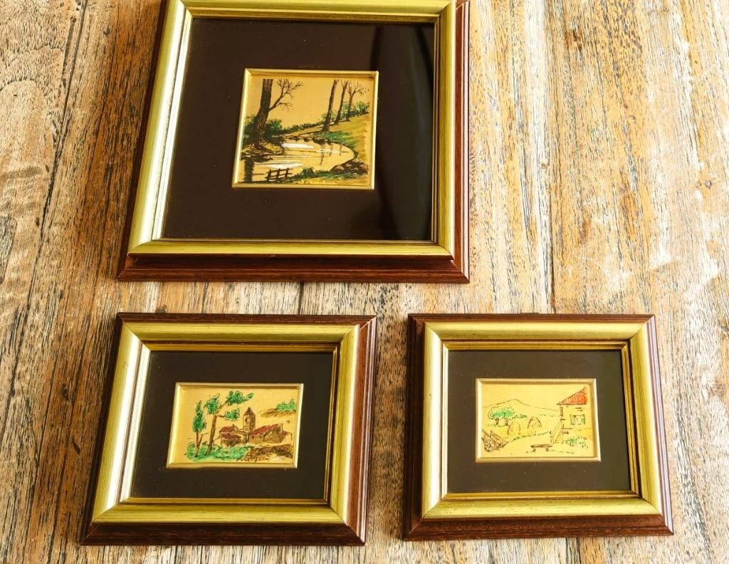 3 magnifiques peintures à la feuille d'or, Enlèvement ou Envoi
