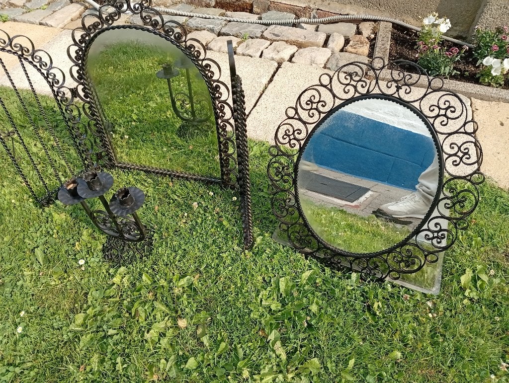 Miroir + Bougeoir Ancien Style Chaty Vallauris / Jansen, Enlèvement, Rond