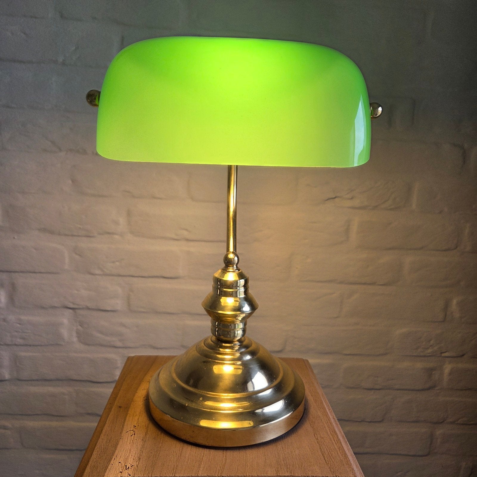 Prachtige Vintage Bankierslamp – Groen Glas – Jaren 90, Ophalen, Met schakelaar, Gebruikt, E27 (groot)