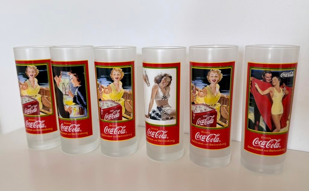 Retro coca cola glazen, Verzamelen, Glas en Drinkglazen, Zo goed als nieuw, Ophalen