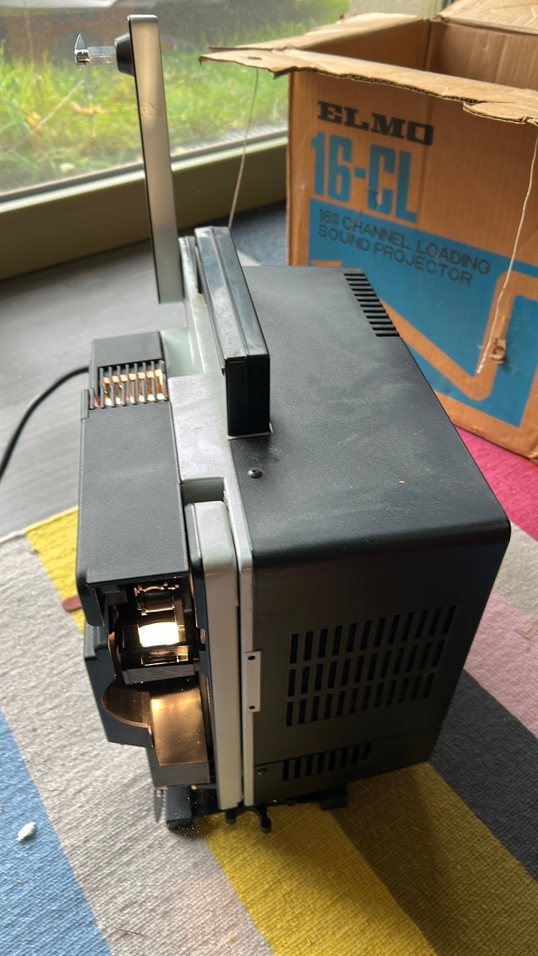 Vintage Elmo 16-CL 16mm Filmprojector – In Originele Doos, Ophalen, Gebruikt, Overige merken