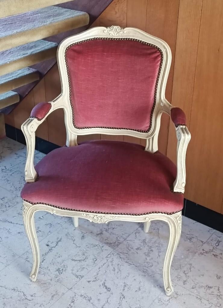 Brocante Louis XV-stijl fauteuil / armstoel – bordeaux rood, Ophalen