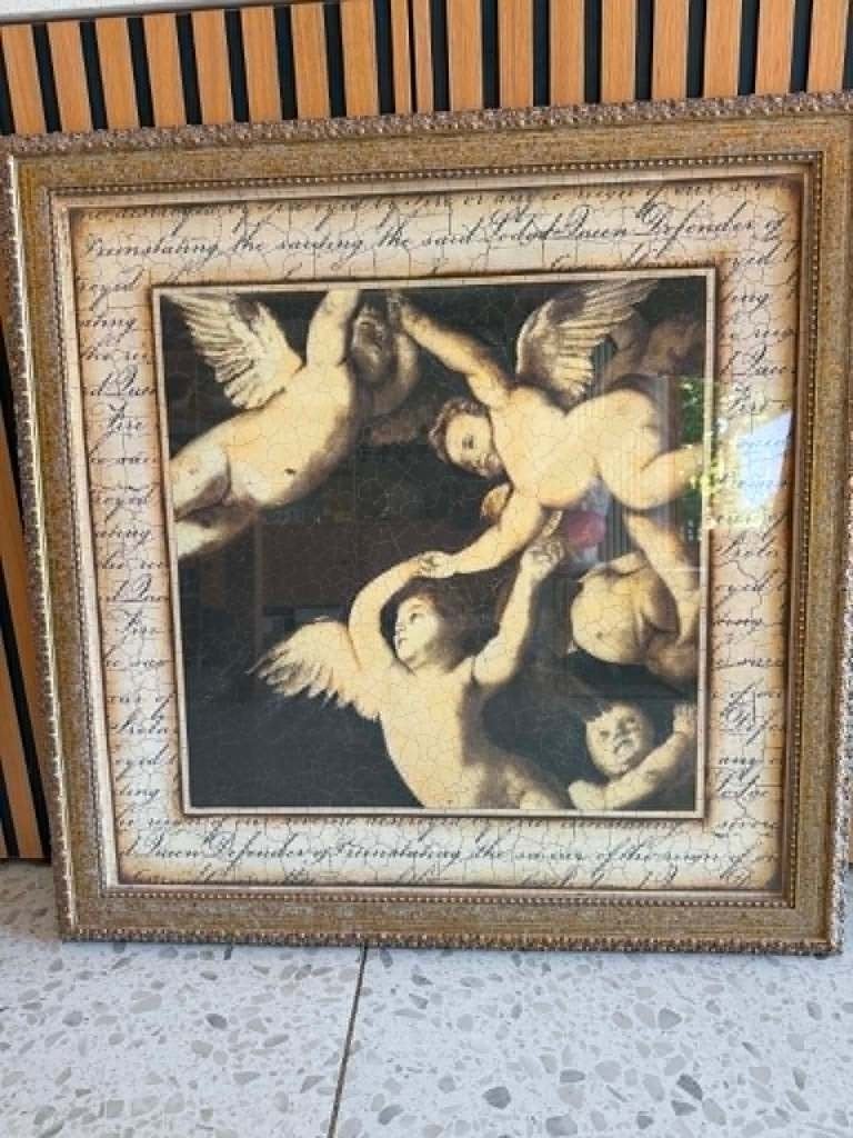 VENDU ! Cadre doré stylé 80x80cm Anges, Maison & Meubles, Accessoires pour la Maison | Cadres, Comme neuf, Cadre photo, Bois, Doré