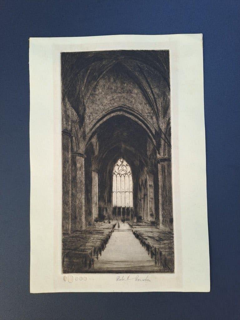 Ierse ets St. Giles’ Cathedral Edinburgh - Robert Houston, Antiek en Kunst, Ets, Architectuur, Ophalen of Verzenden, Met tekst