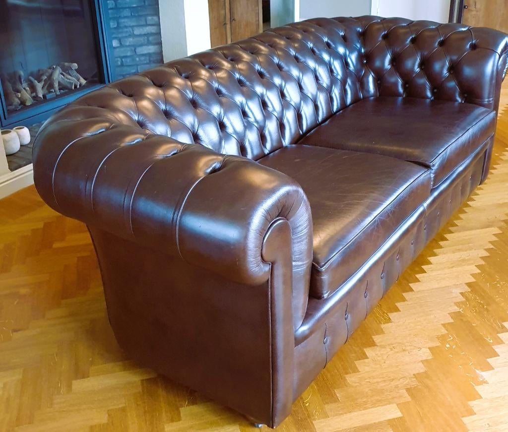 Chesterfield 3-zitsbank | Engelse stijl | vintage, Antiek en Kunst, Ophalen