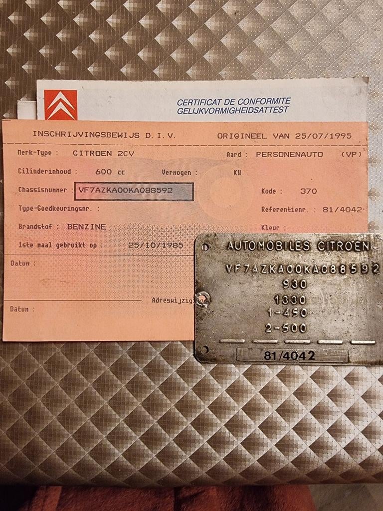 Citroën 2PK6 Inschrijving bewijs met identificatie plaatje, foto 5