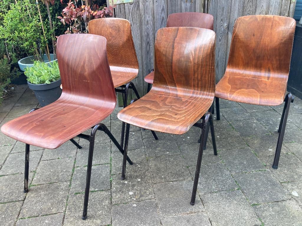 Vintage industrial design stoelen Pagholz, Ophalen, Gebruikt, Bruin, Vintage, industrieel