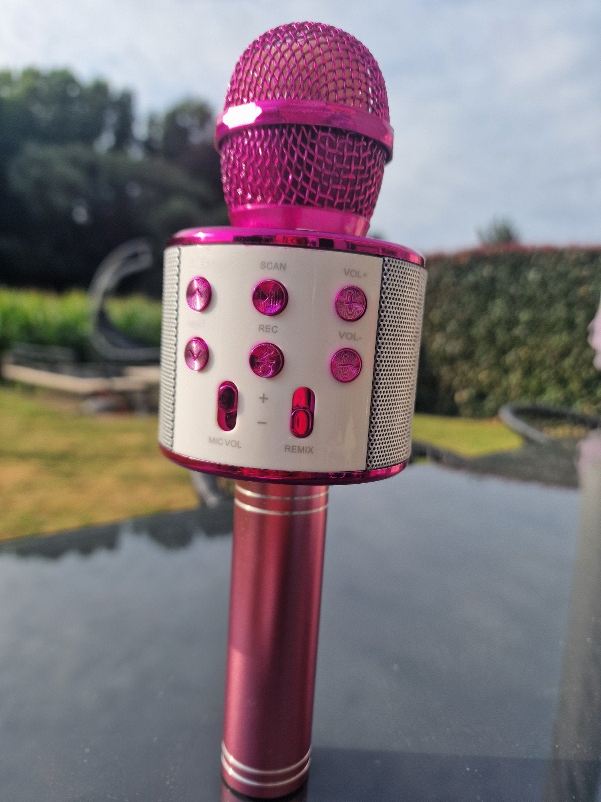 Mirophone, karaoke, roze, sans fil, comme neuf., TV, Hi-fi & Vidéo, Enlèvement ou Envoi