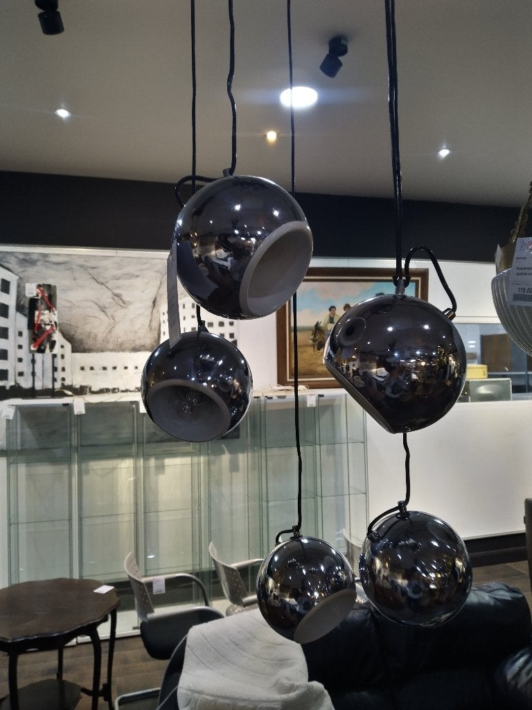 Lampe suspendue Vintage - six sphères chromées brillantes, Enlèvement ou Envoi, Comme neuf, Synthétique, Vintage