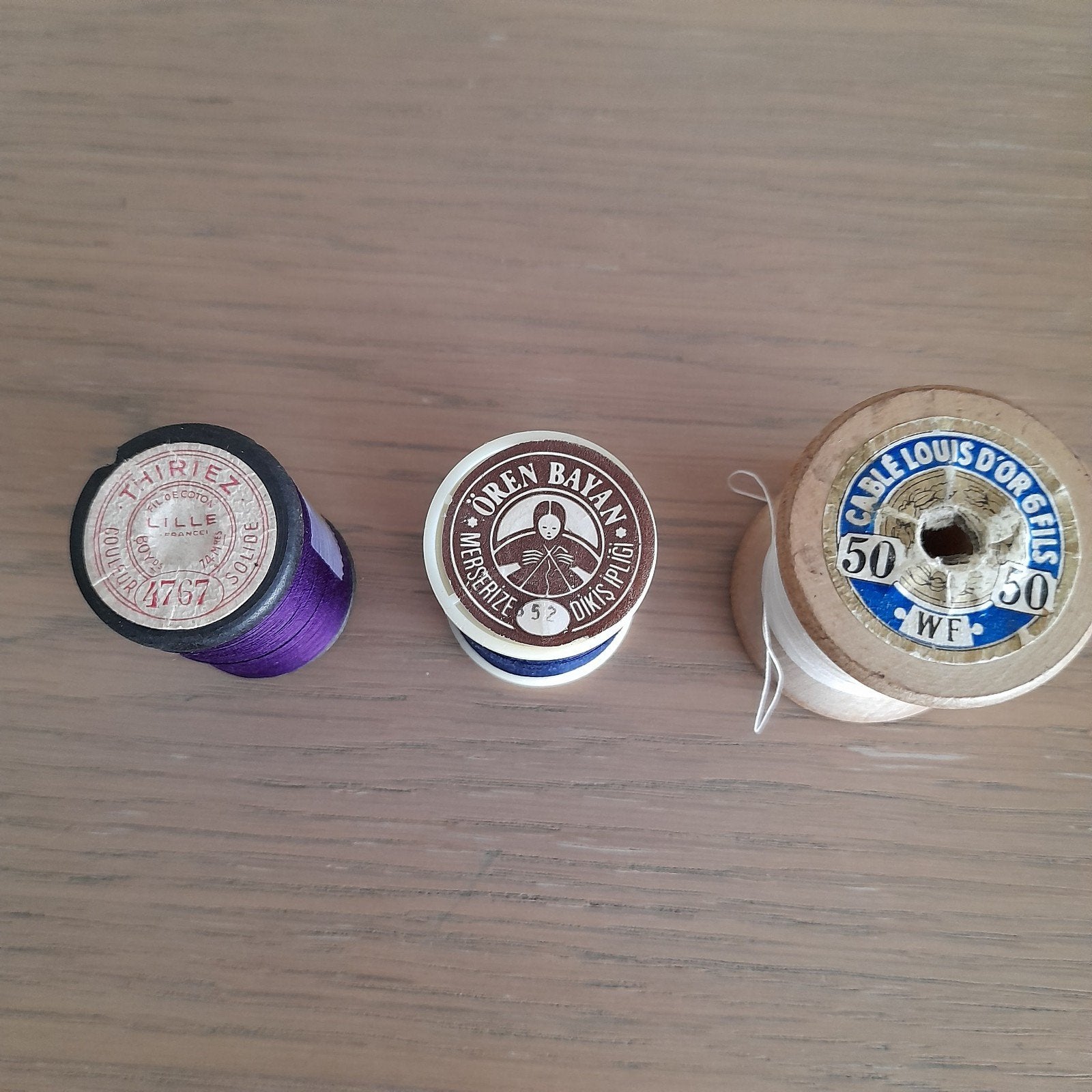 3 vintage klossen naaigaren - verschillende merken., Antiek en Kunst, Ophalen of Verzenden